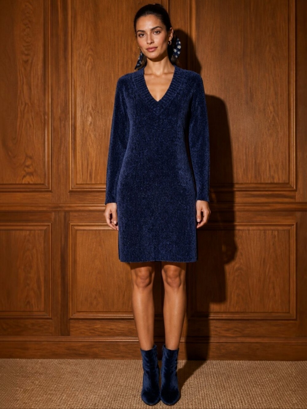 NWT Express Chenille Sweater Dress Blue Medium Long Plush Cozy Oversized